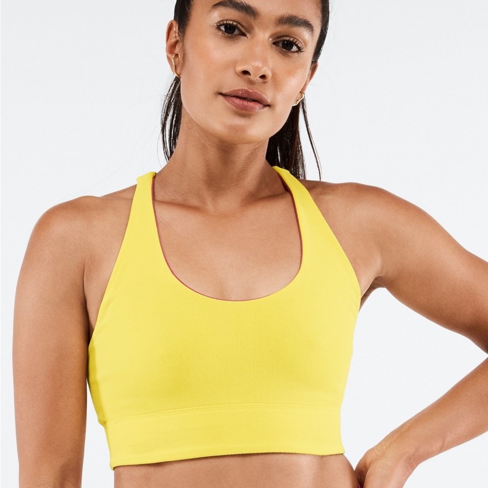 Fabletics - SculptKnit Reversible Sports Bra - Sunflower Yellow & Pink - Small